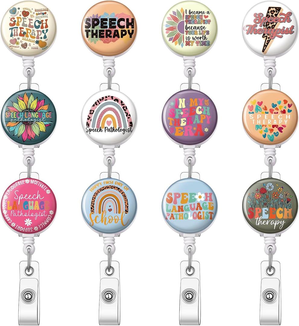 Geyoga 24 Pcs National Speech Language Pathologist (SLP) Day Badge Holder Bulk Retractable Badge Reels Cards Holder with Clip Gift for Graduation SLP Student Professionals Coworker Gifts