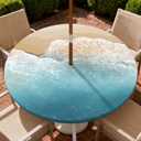 Outdoor Tablecloth with Umbrella Hole and Zipper Waterproof Round Fitted Tablecloth with Elastic Edge, Wipeable Outdoor Table Cover for Patio, Garden, Picnic Fits 53-60" Round Tables