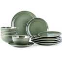 AmorArc Ceramic Dinnerware Sets for 4, 8 Pieces Handpainted Plates and Bowls Set, Scratch Resistant Stoneware Dishes Set, Dishwasher & Microwave Safe, Jade Green