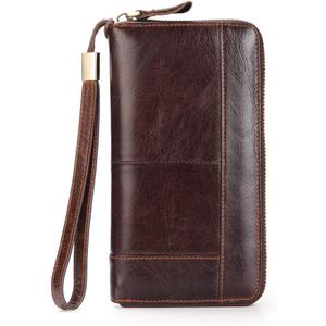 Mens Wallet Long Purse Leather Clutch Large Business Handbag Phone Card Holder Case Gift for Men Father Son Husband Boyfriend (Brown-2)