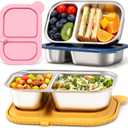 Cmonie 2-Compartment 14.5oz Stainless Steel Snack Containers, Reusable Snack Containers with Silicone Lids Food Storage Bento Box for Snacks, Fruits (3Pack-Yellow&Pink&Blue)