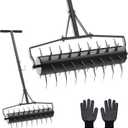 Seeutek 23 Inch Rolling Lawn Aerator - Upgraded Heavy Duty Aerator Lawn Soil Penetrator Spikes w/ 3 Adjustable Height Handles, Manual Aerator Lawn Tool for Garden Yard