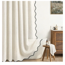 Linen Shower Curtain Flax White Cute Black Scalloped Boho Modern Shower Curtains for Bathroom Set, 72" W x 72" L