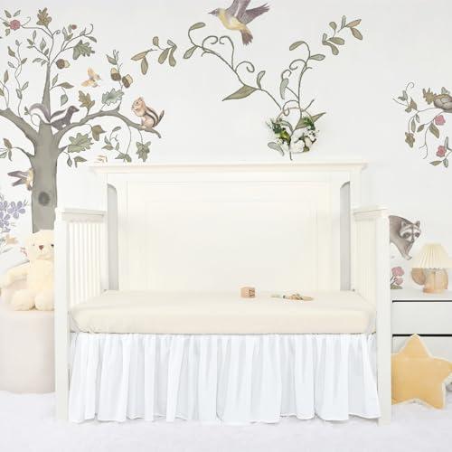 CARUILI White Crib Skirt 28"X52" with 14" Drop, Ruffle Crib Bed Skirt for Baby Boys Girls, Fit Toddler Beds, Standard Crib, Easy On/Off, Machine Washable