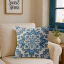 Blue and White Chinoiserie Decorative Throw Pillow Covers, Oriental Porcelain Mandala Floral Pattern Pillow Cases, Vintage French Country Coastal Decor for Sofa Living Room Bedroom 18x18in