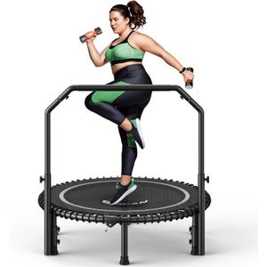 BCAN Rebounder Trampoline for Adult, 40" Fitness Trampoline with Bungees, U Shape Adjustable Foam Handle, Stable & Quiet, Indoor Outdoor Workout-Silver