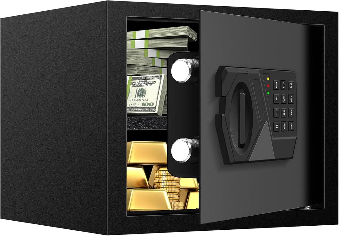 1.2 Cub Small Fireproof Safes for Home Use, Digital Home Safe Fireproof Waterproof with Programmable Keypad, Spare Keys and Removable Shelf, Fire Safe Box for Money Medicines Valuables
