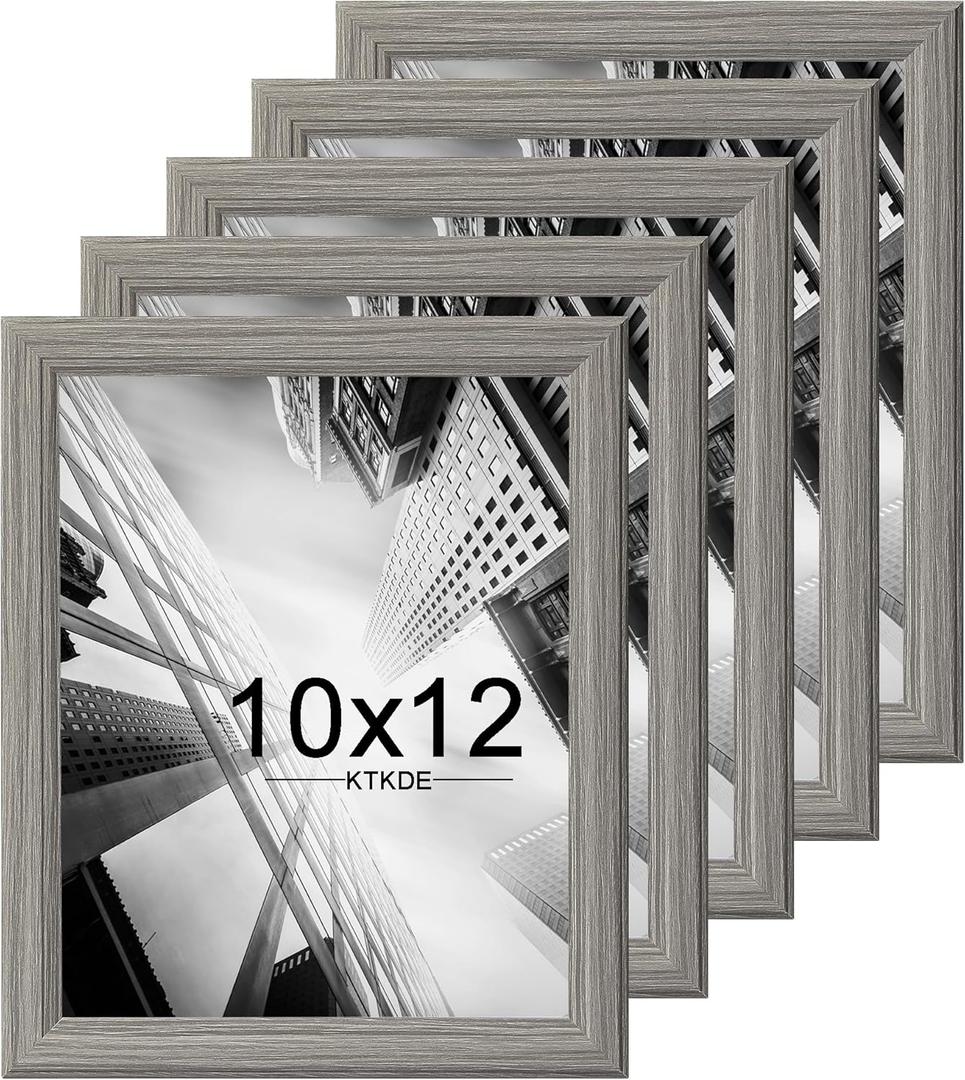KTKDE 10x12 Picture Frame Set of 5, Wooden frames Grey, Vertical & Horizontal Wall Hanging for Wall or Tapletop Display,Studio Gallery Photo Frame for Photos, Posters & Art Prints (Gray Woodgrain)