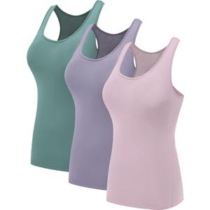 NELEUS Women's 3 Pack Compression Base Layer Dry Fit Tank Top (Large, 04# Pink/Purple/Blackish Green,3 Pack)