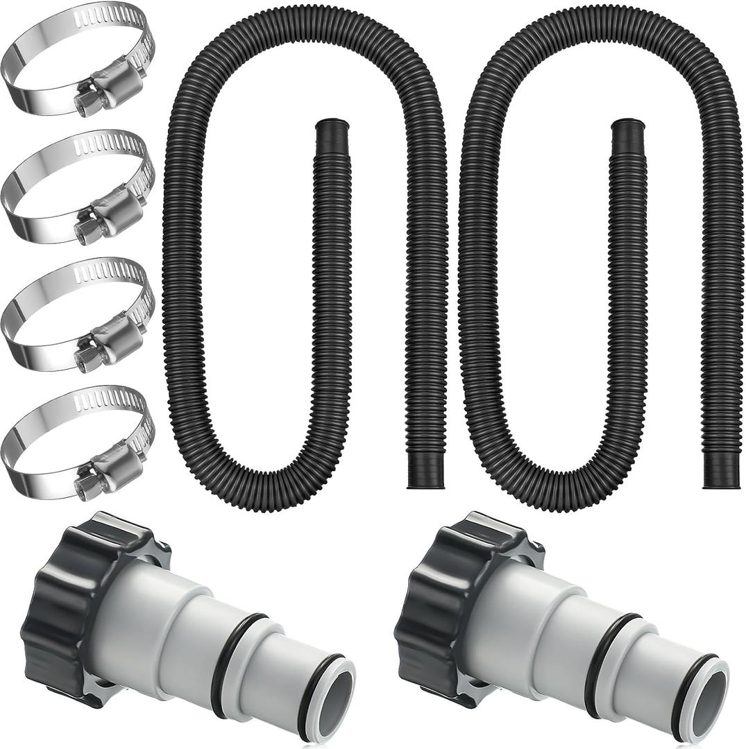 Saintrygo 2 Pack Thickened Pool Hose for Above Ground Pools 1.5 Inches Diameter 59 Inches Length Replacement Swimming Pool Pump Hose with 4 Pcs Clamps and 2 Replacement Adapter (Black)