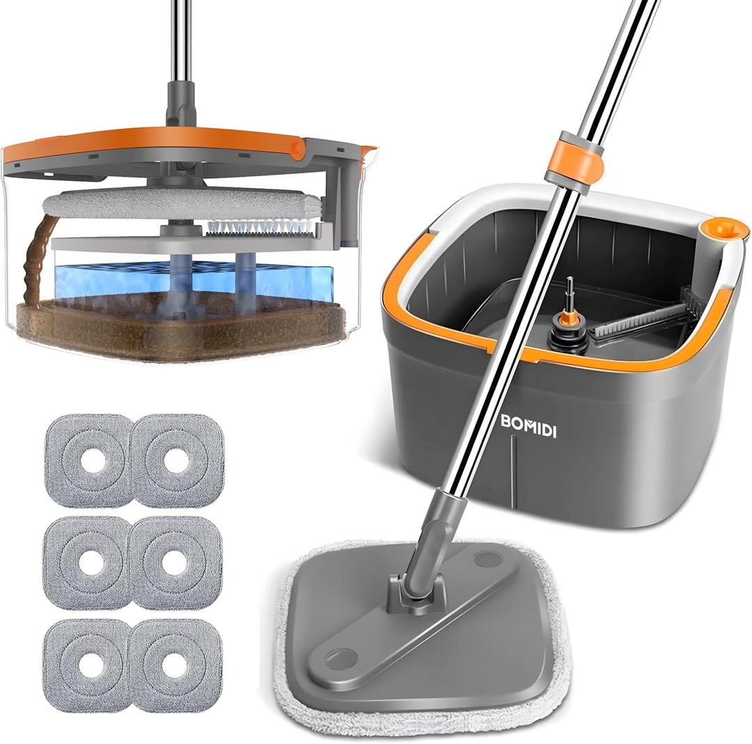 Mop and Bucket Set  Easy-to-use Spin Mop with Separate Dirty Water System, Deep-Cleaning Mops for Floors, Versatile Mops for Walls