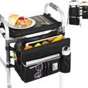 MoKo Walker Basket Bag with Tray, Upgraded Detachable Walker Tray for Folding Walkers with Non-Slip Mat, Large Storage Bag with Multi-Pockets and Cup Holder, Walkers Accessories for Senior, Black