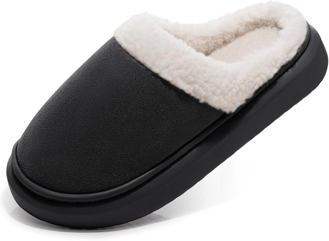 SHIBEVER Fuzzy Slippers Women Indoor: Memory Foam Warm House Shoes - Slip On Closed Toe Comfy Bedroom Slippers Women (6.5-7, 73-black)