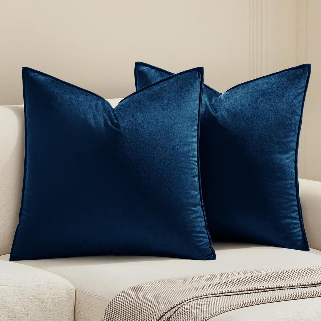 MIULEE Pack of 2 Navy Blue Decorative Velvet Throw Pillow Cover Soft Pillowcase Solid Square Cushion Case for Sofa Bedroom Car 20x20 Inch 50x50 cm