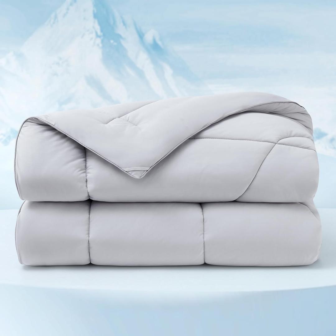 Bedsure Cooling Comforter Queen Size - Cooling Blankets for Hot Sleepers, Lightweight Comforter for Summer with Dual-Sided Cool Tech, Soft Breathable Cold Blanket for Sleeping, Grey, 88x88 Inches