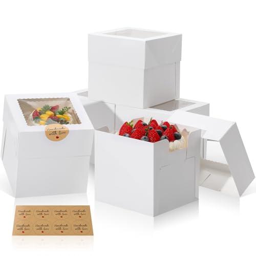 COTOPHER 5Pcs 6x6x6 Inches Mini Cake Boxes, Square Bakery Boxes with Window, Cake Containers for Pastries, Cookies, Chocolates, Cupcakes, Birthday Party Cake Decorating Supplies for Gift Giving