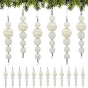 Giegxin 12 Pcs Christmas Pearls Decoration Pearl Ornaments for Christmas Tree Winter White Faux Pearls Drop Hanging Ornament Gifts for Indoor Home Xmas Tree Topper Branches Wreath Wedding Party Decor