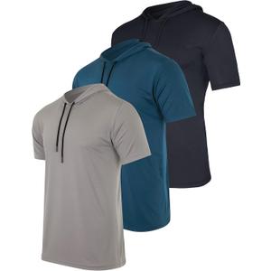 Real Essentials 3 Pack: Men's Dry Fit Short Sleeve Active Athletic Hoodie Pullover Sweatshirt (Big & Tall) (Large)