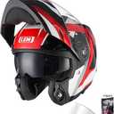 LEM Modular Motorcycle Helmets Fiberglass, Full Face Motorcycle Helmet Flip Up for Touring, DOT Certified, Release Sun Visor & Removable Comfort Liner, Lightweight Street Bike Helmet (Red/White,M)