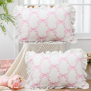 20 x 30'' Bow Pillow Covers Set of 2 Pink Ruffle Pillow Cases Coquette Pillowcase Sham Covers Cute Preppy Bow Pillows Decorative Girly Apartment Bedroom Room Decor