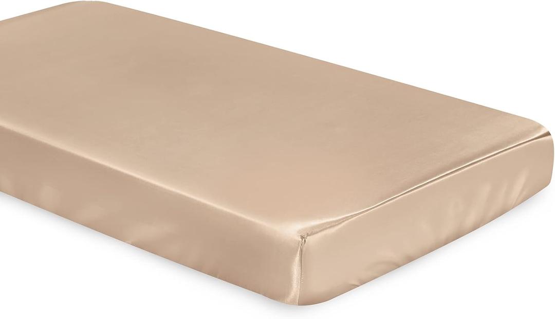 SiinvdaBZX Satin Crib Sheets for Baby Hair, Silky Soft Beige Crib Fitted Sheets for Standard Crib and Toddler Mattress, 28 x 52 x 8In (Pack of 1)
