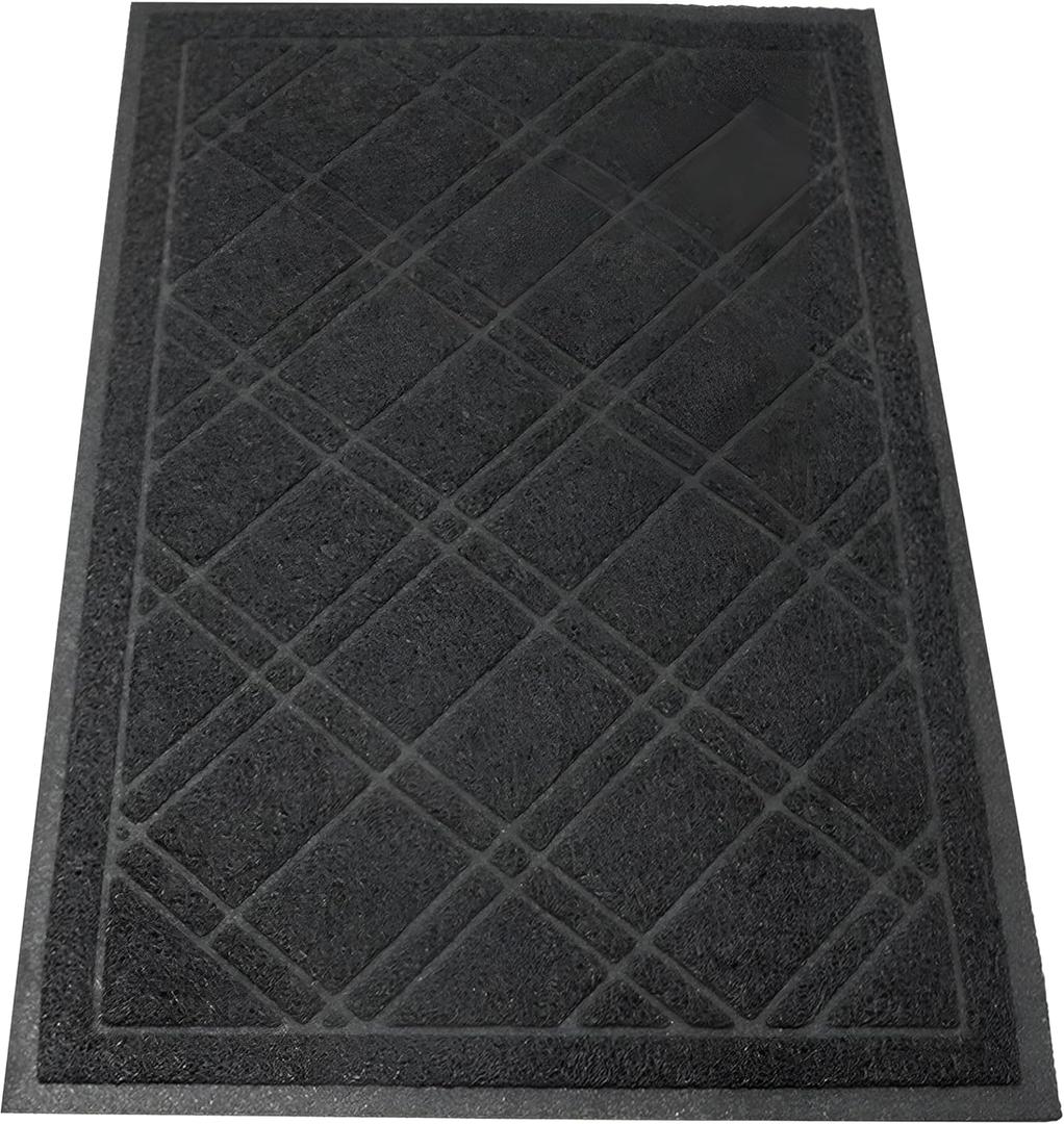 SlipToGrip Durable Door Mat - Black Plaid Design Entryway Rug - 35x23 inches, No-Slip and Washable - Indoor and Outdoor Use, Weatherproof - Ideal for Garage, Patio, and Front Entryway