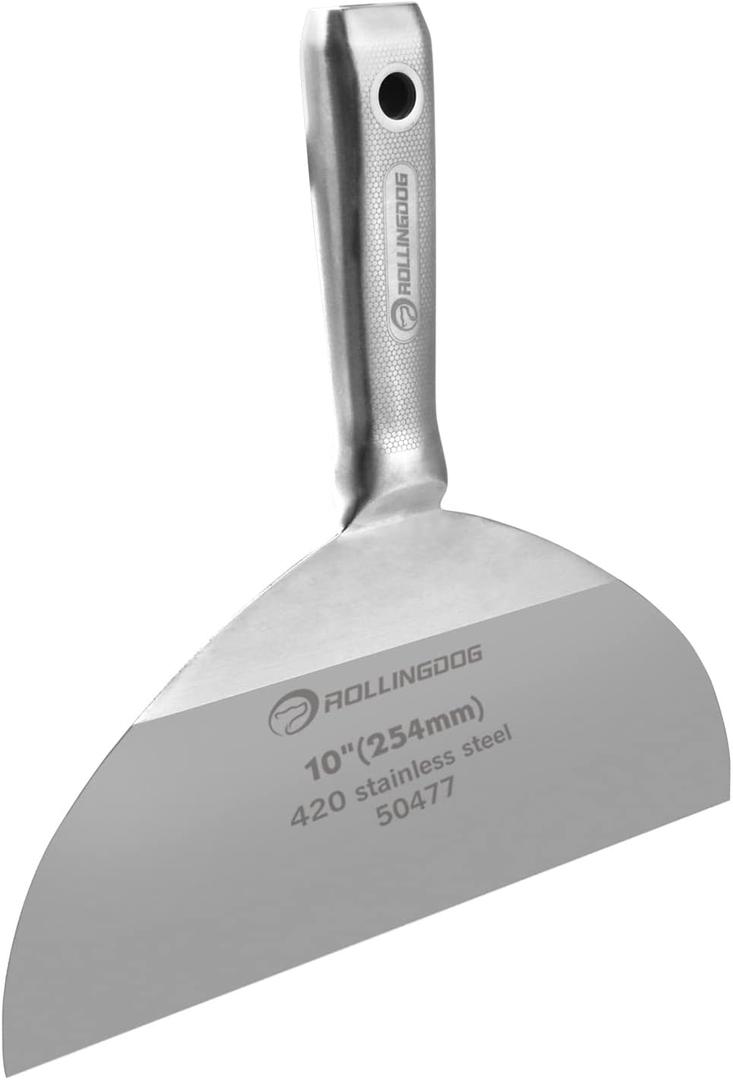 ROLLINGDOG Taping Knife 10 inch Putty Knife 420 Stainless Steel One Piece Drywall Joint Knife Mirror Polished Blade for Drywall, Painting