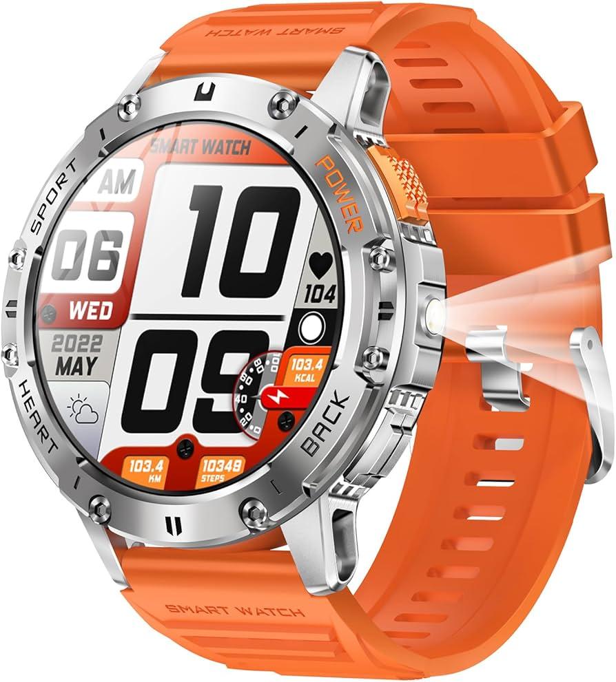 Military Smart Watches for Men with Bluetooth Call, 1.43" AMOLED Waterproof Smartwatch with Flashlight, 111 Sport Modes, 530mAh Heart Rate/SpO2/Sleep Monitor Fitness Tracker for Android iOS