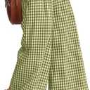 Neer Women's Plaid Gingham Skirt Pants Flowy Oversized Wide Leg Culottes Elastic Waist Palazzo Casual Trousers with Pockets (X-Large)
