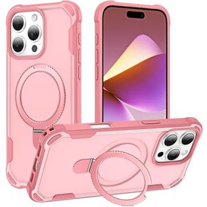 Compatible with iPhone 16 Pro max Case with Invisible Magnetic Kickstand [Compatible with MagSafe] [10-FT Military Drop Protection] Slim Hard Back Soft Edge Promax Case 6.9 Inch, Pink
