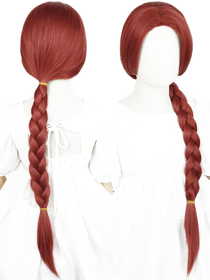 Kids Red Braid Princess Wig 27.5'' Long Dark Red Braid Costume Wigs for Girls Toddler Child Halloween Party