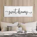 Sweet Dreams Wall Decor Above Bed Sign 40''x15'' Large Wood Framed Master Bedroom Guest Room Sweet Dreams Signs Farmhouse Rustic Wall Art Decoration (White)