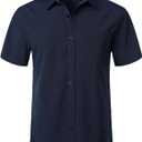 JEMITOP Men's Stretch Wrinkle Free Short Sleeve Texture Shirt Lightweight Summer Button Down Shirts for Beach Vacation (Navy Blue, XL)