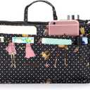 BTSKY Printing Handbag Organizers Inside Purse Insert-High Capacity 13 Pockets Bag Tote Organizer with Handle Fashion Style (Black+Pink)