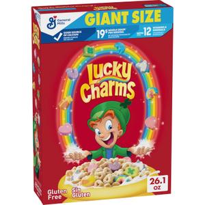2 x Lucky Charms Gluten Free Cereal with Marshmallows, Kids Breakfast Cereal, Made with Whole Grain, Giant Size, 26.1 oz