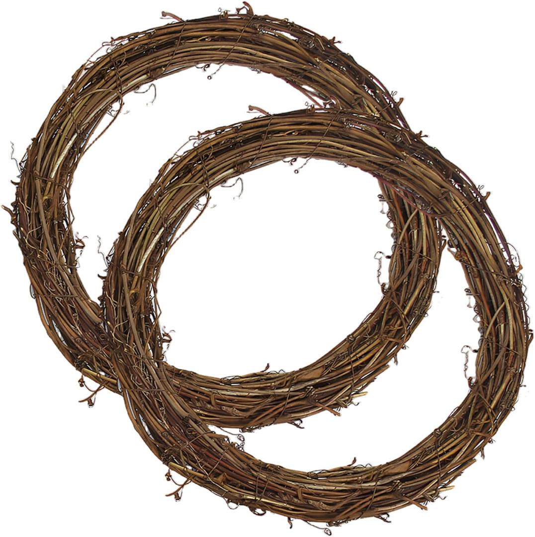 2PCS DIY Grapevine Wreath Ring 14 Inch, Natural Rustic Wreath Form for Christmas Crafts and Seasonal Front Door Decor