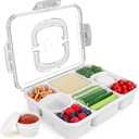 Large Snackle Box Container with 2 Sauce Cups, 8-Compartment Divided Serving Tray with Lid & Handle, Portable Snack Tray for Travel Picnic, Leak-Proof, Dishwasher Safe, BPA-Free