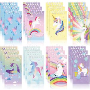 Censen 24 Pieces Mini Unicorn Notebooks Unicorn Favors Mini Spiral Journal Notepads Gift Bags Fillers for Classroom Birthday Party Supply(Vivid Style)