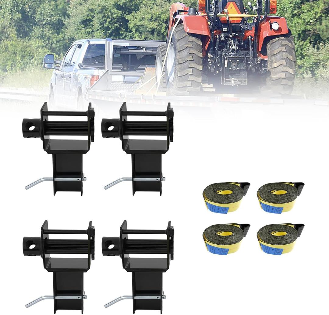 4 Pack Trailer Stake Pocket Winch & Winch Straps Kit, 4" x 30' Yellow Winch Strap with Flat Hook, Working Load Limit 5,400 LBS/Breaking Strength 16,200LBS for Flatbed Trailer, Black