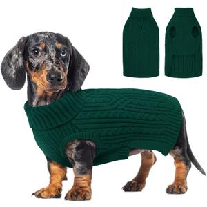 AOFITEE Small Christmas Dog Sweater, Dog Sweaters for Small Dogs Boy, Warm Sweater for Dogs, Pet Knitwear with Harness Hole for Fall Winter, Stretchy Pullover for Yorki, Chihuahua, Maltipoo, Green S