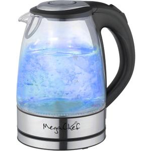 Megachef Stainless Steel Light Up Tea Kettle, 1.7L, Clear Glass (1.8 Quarts)