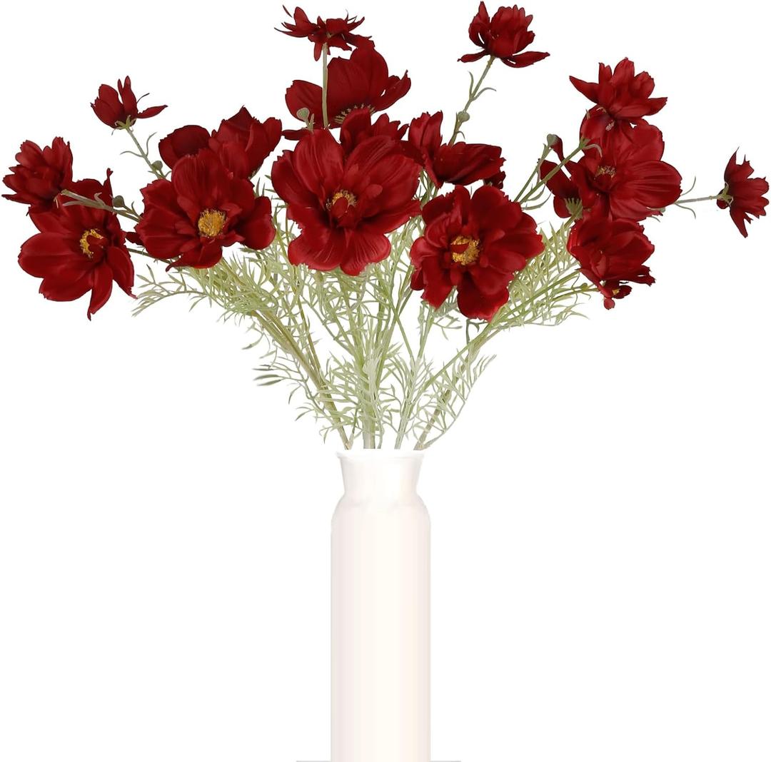 6PCS Red Cosmos Artificial Flowers 30'' Long Stem Fake Daisy Silk Flower Arrangements for Tall Vases, Faux Wild Flowers for Indoor Wedding Table Centerpieces Kitchen Party Home Decorations (Red)