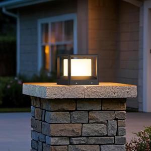 Outdoor Post Cap Light Hard Wired, 7.1" Modern Fence Deck Column Lamp Waterproof Lantern High Voltage Fixture 3000K Landscape Lighting for Outside Pillar Flat Surface Patio Courtyard Decoration