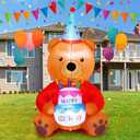 6 ft Inflatable Birthday Bear with Cake and Hat Outdoor Decorations Lighted Blow up Birthday Party Decorations LED Lights for Yard Garden Lawn Holiday Party Indoor Home Decor