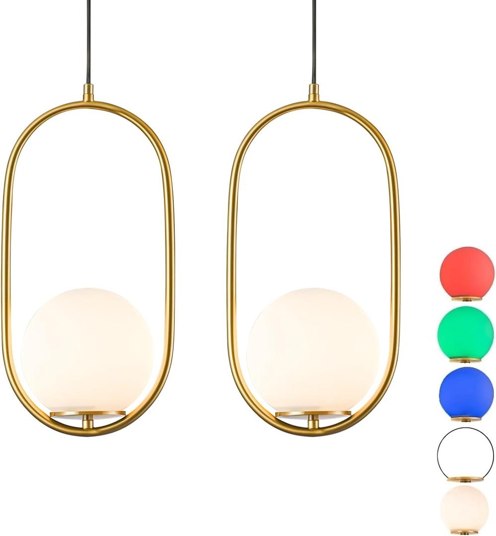 Battery Operated Chandelier Lights Set of 2 Rechargeable Indoor Pendant Light No WiringHanging Light Fixture with Remote Control Dimmable for Dining Room Kitchen Bedroom Living Room (Gold)