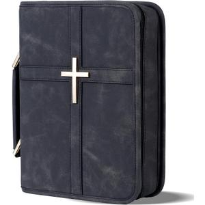 Vegan Leather Bible Cover Case, Bible Bag with Phone Pocket, Bible Case for Men Women, Christian Gift Box Packaging (Black)