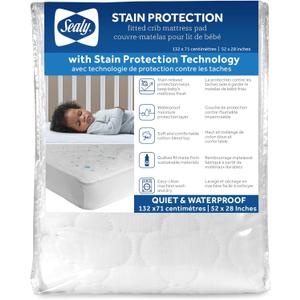 Sealy Baby Stain Protection Waterproof Crib Mattress Protector  Noiseless Fitted Sheet Cover with Quilted Cotton-Blend Top for Comfort  Machine Washable and Easy-to-Clean Toddler Pad, 52 x 28, White (Pack of 1)