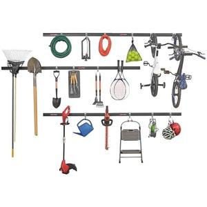 Rubbermaid 24-Piece FastTrack Garage Wall-Mounted Storage Kit, 6 Rails and 18 Hooks, Black, for Home/House/Tool/Sports/Equipment/Utility Purposes