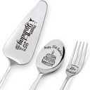 Happy 25th Birthday Personalized Laser-Engraved Stainless Steel Birthday Party Utensil Set - Cake Server, Spoon, and Fork for Son Daughter Boyfriend Girlfriend