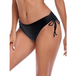 Colloyes Women's Drawstring Bikini Bottoms Full Coverage Low Waisted Swim Bottom (Medium, Black)
